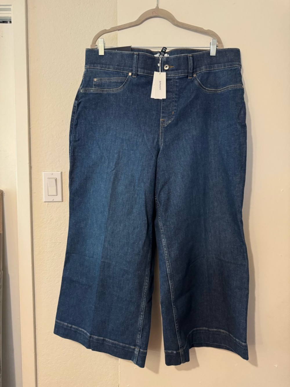SPANX Dark Blue Wide-Leg Crop Jeans